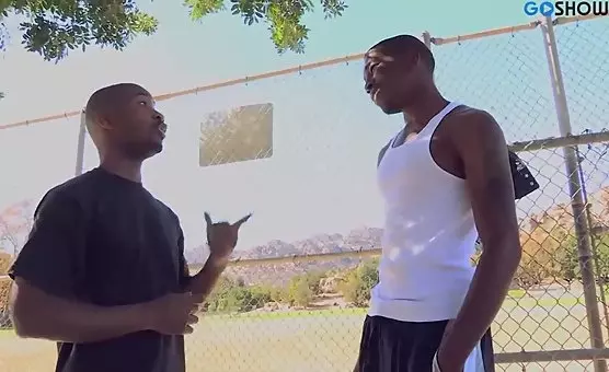 Two eager darkskinned men and a passionate cheerleader engage in wild BBC adventures